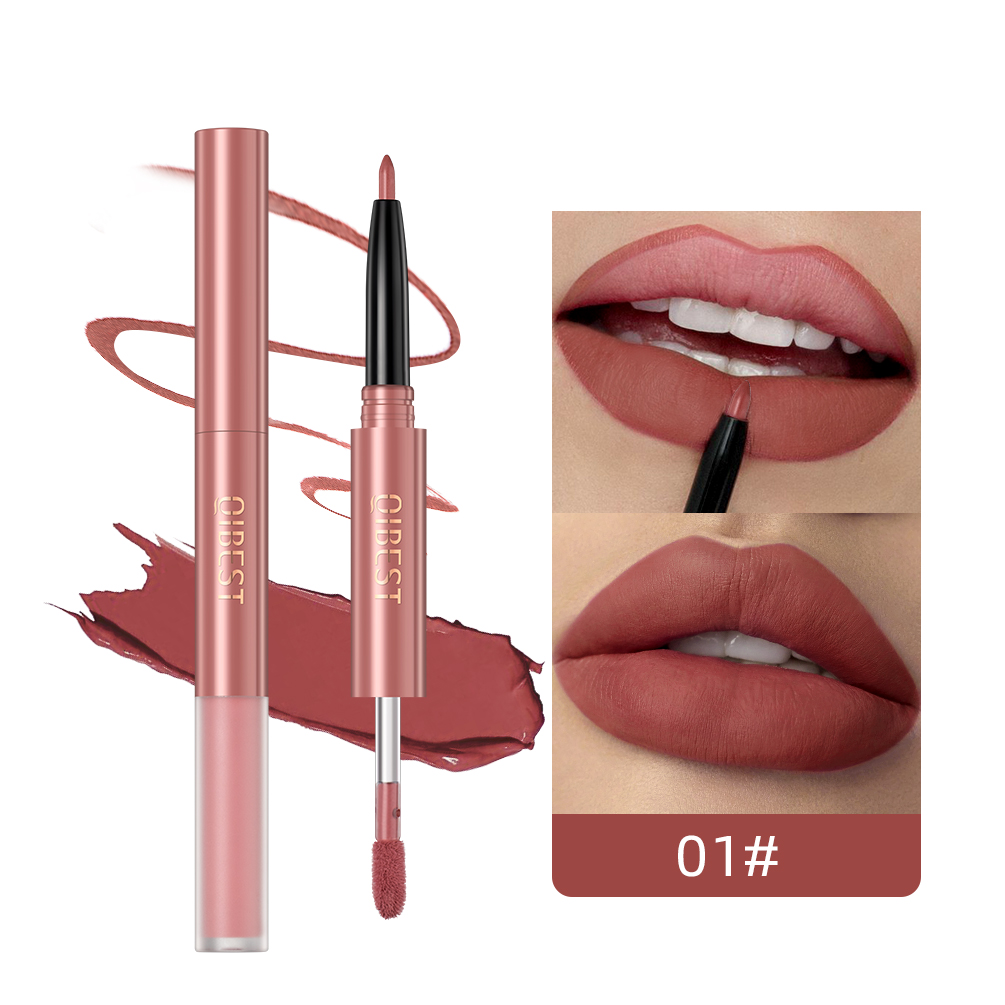 Matte Velvet Lip Tint Long Lasting - QIBEST 2-in-1 Nude Lipgloss + Lipliner